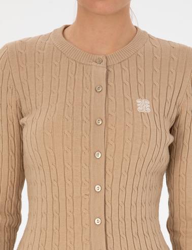 Bej Melanj Extra Slim Fit Triko Hırka