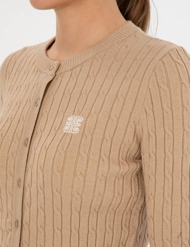 Bej Melanj Extra Slim Fit Triko Hırka