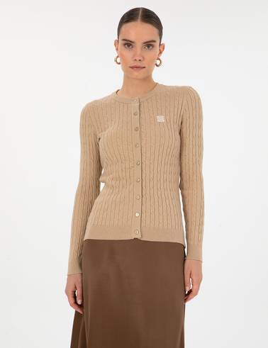 Bej Melanj Extra Slim Fit Triko Hırka