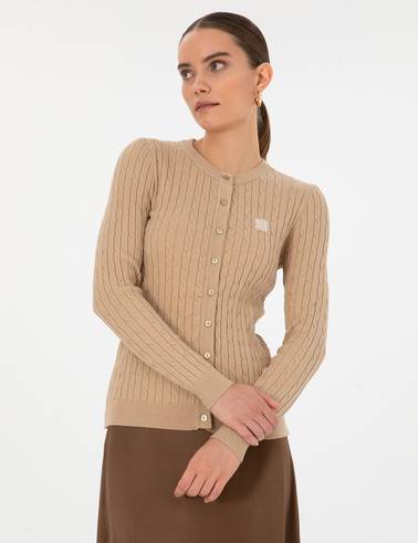 Bej Melanj Extra Slim Fit Triko Hırka