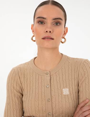 Bej Melanj Extra Slim Fit Triko Hırka