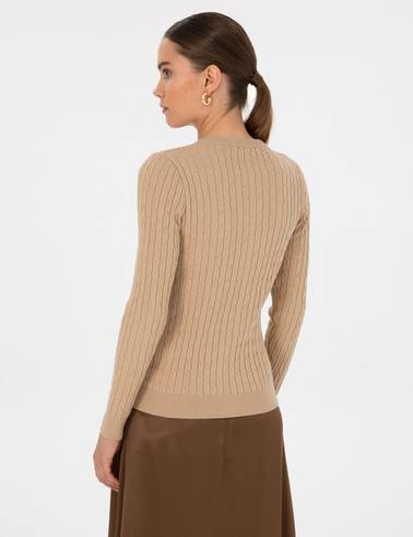 Bej Melanj Extra Slim Fit Triko Hırka
