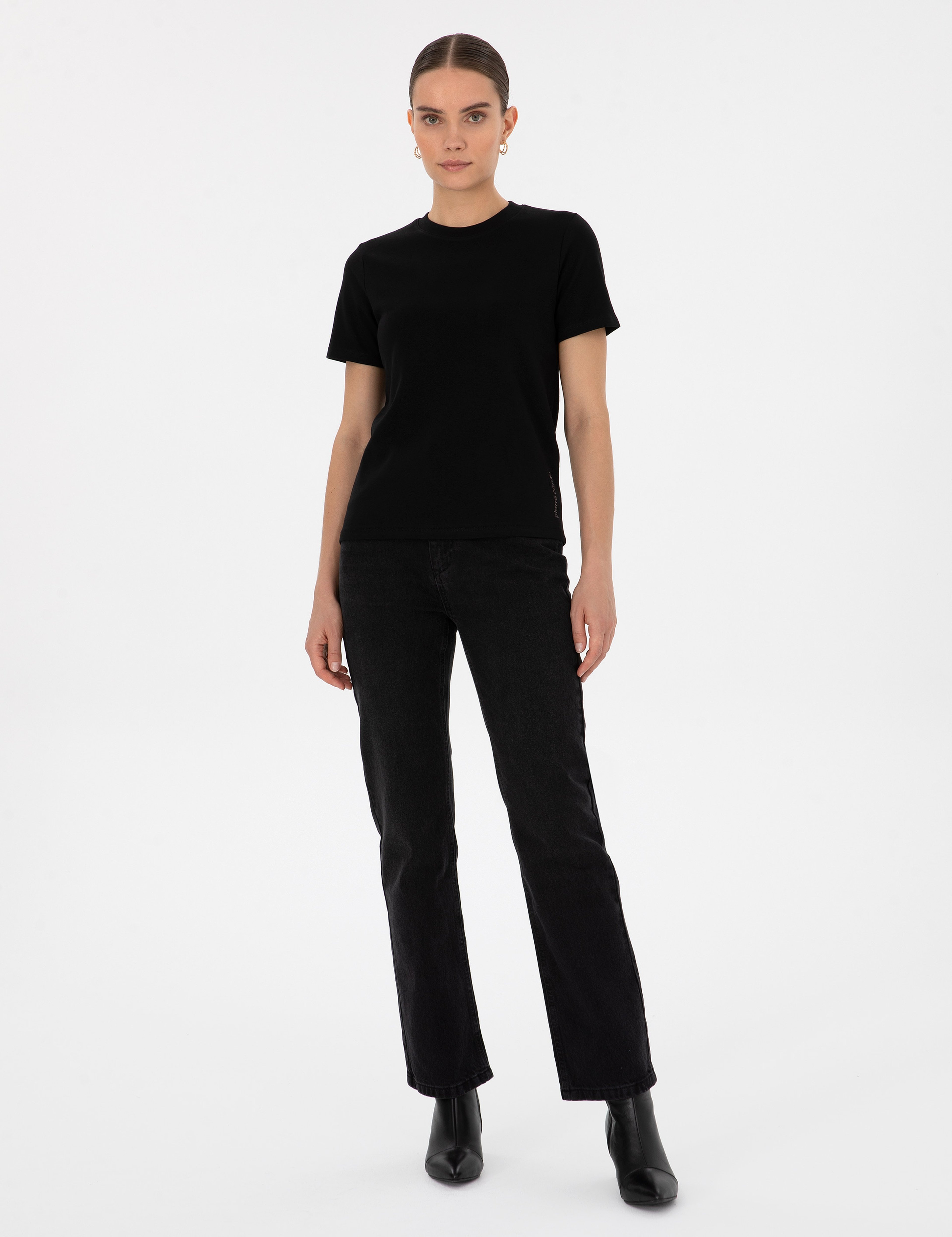 Siyah Regular Fit Bisiklet Yaka Basic Tişört