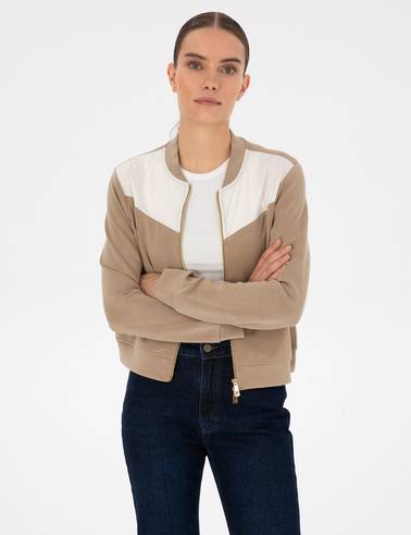 Bej Oversize Modal Karışımlı Fermuarlı Sweatshirt