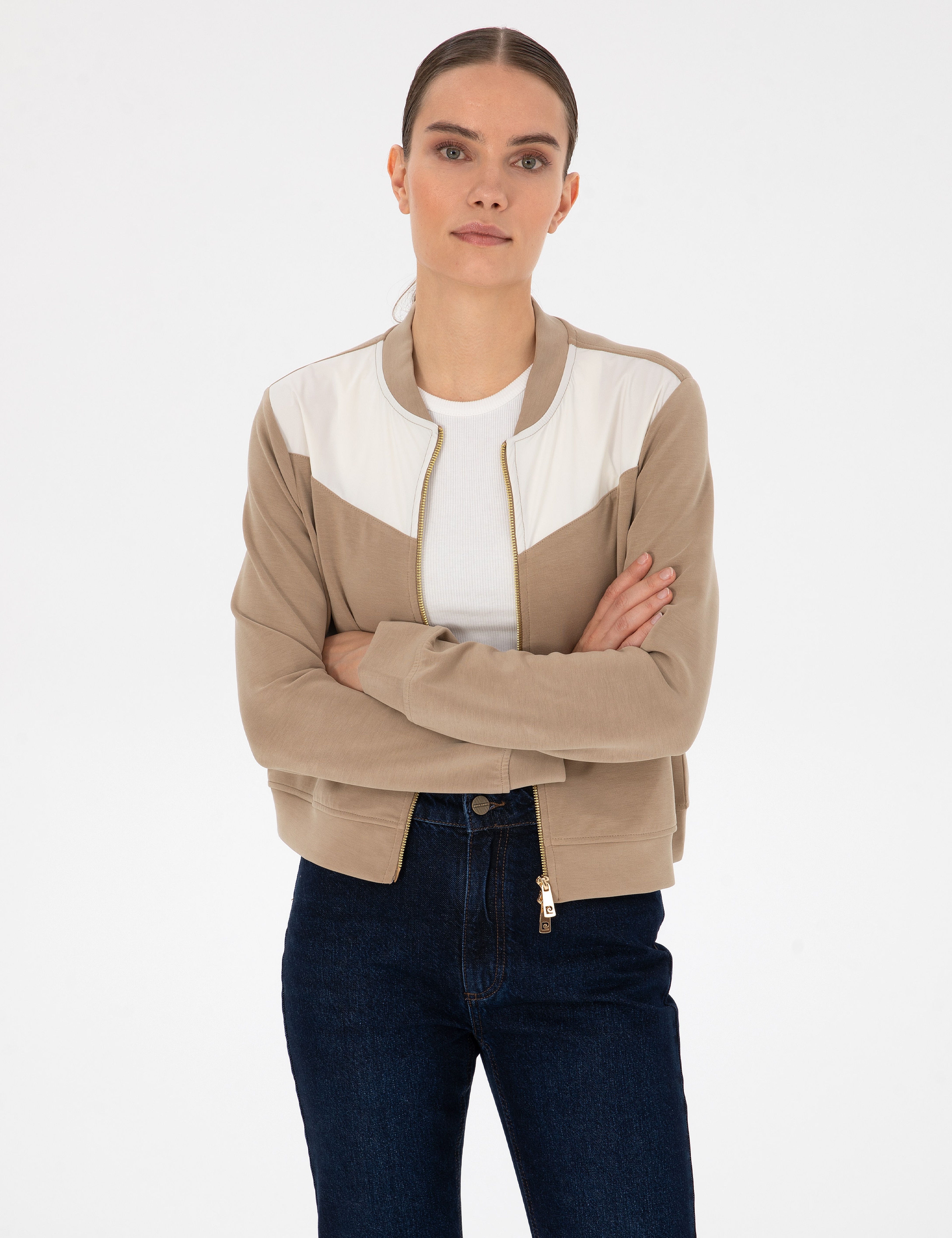Bej Oversize Modal Karışımlı Fermuarlı Sweatshirt