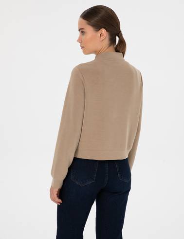 Bej Oversize Modal Karışımlı Fermuarlı Sweatshirt