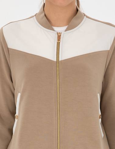Bej Oversize Modal Karışımlı Fermuarlı Sweatshirt