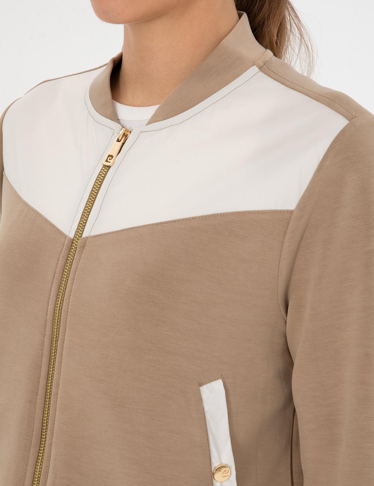 Bej Oversize Modal Karışımlı Fermuarlı Sweatshirt - 50309106001