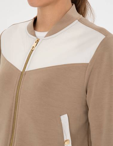 Bej Oversize Modal Karışımlı Fermuarlı Sweatshirt