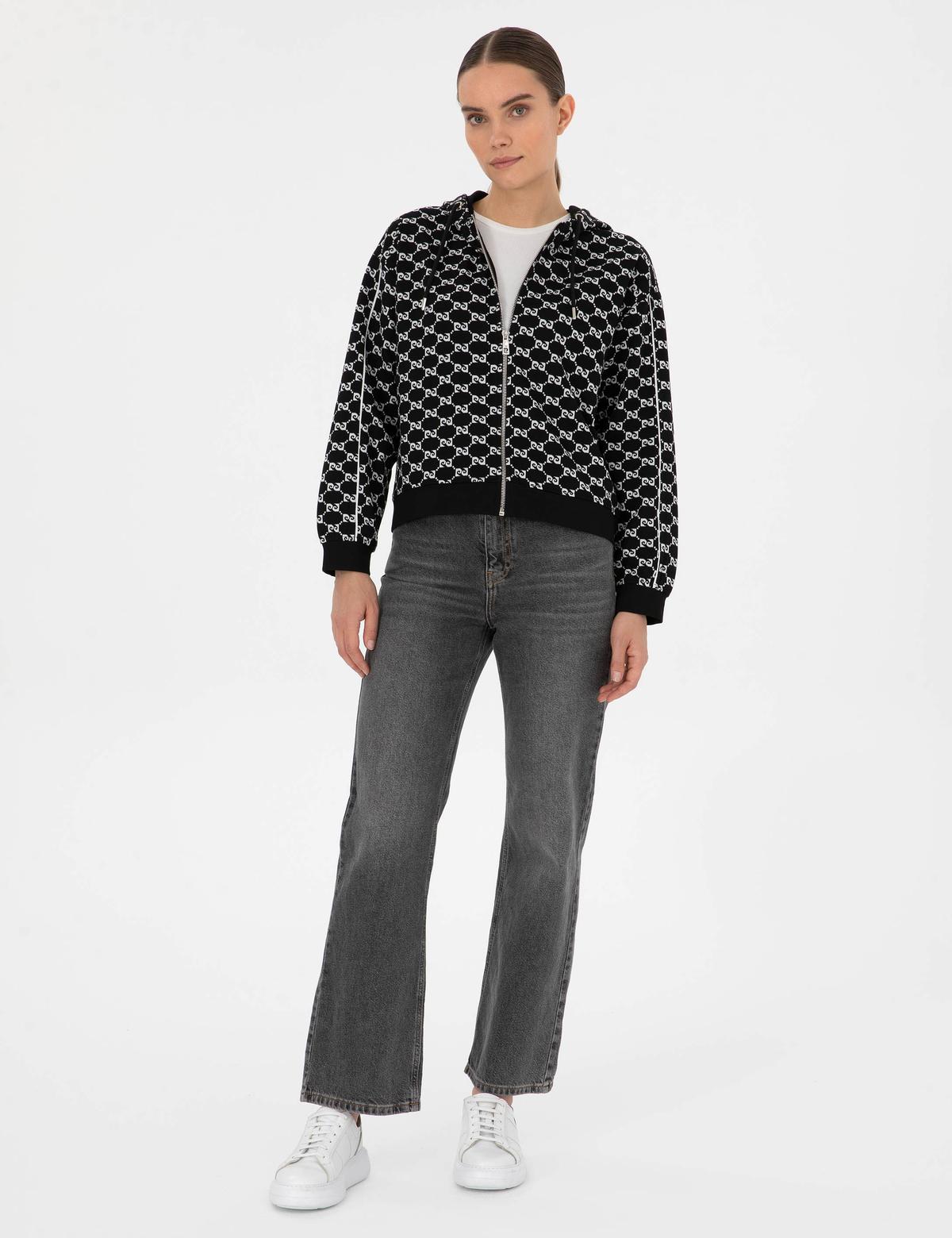 Siyah Comfort Fit Fermuarlı Sweatshirt - 50309116011