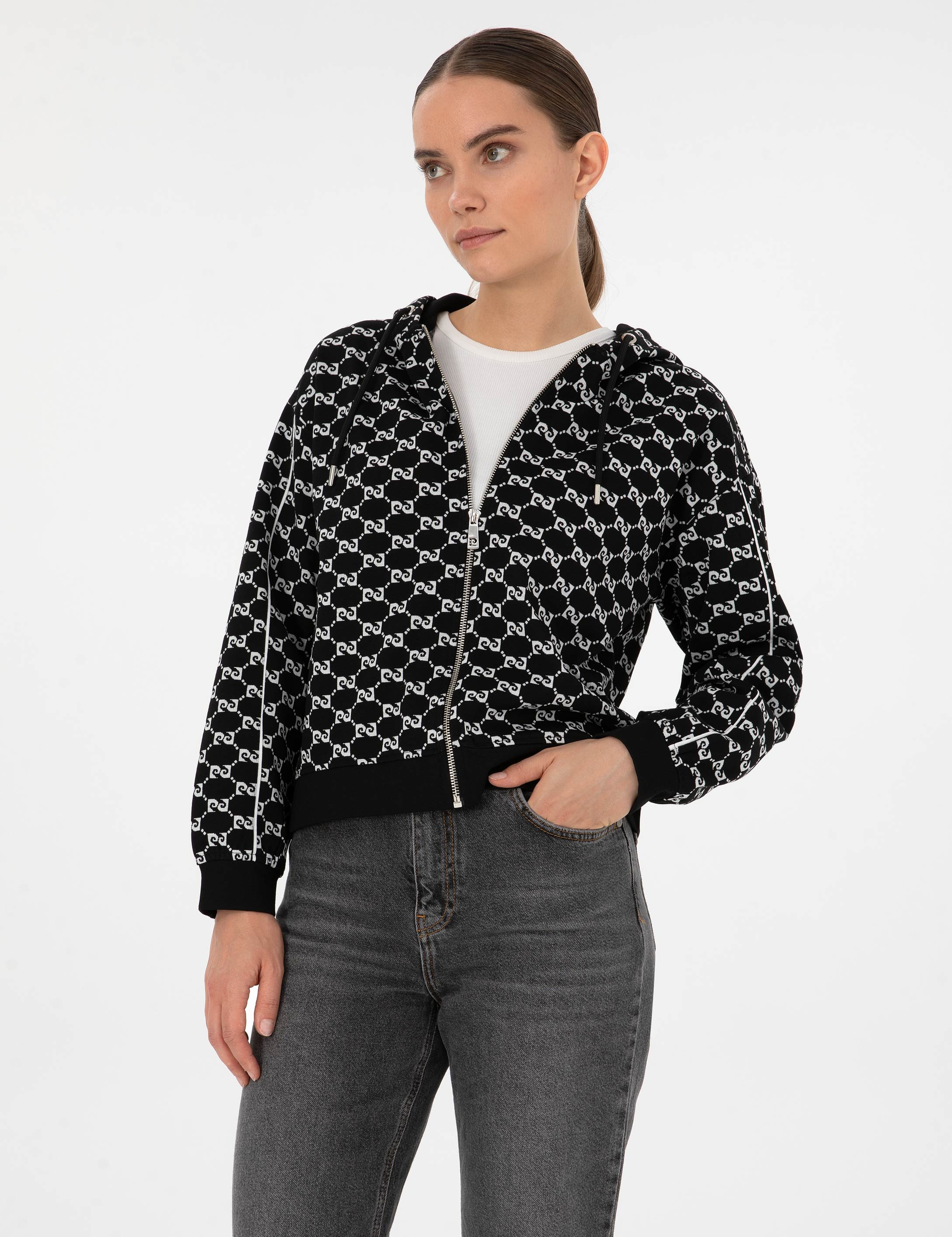 Siyah Comfort Fit Fermuarlı Sweatshirt - Image 1