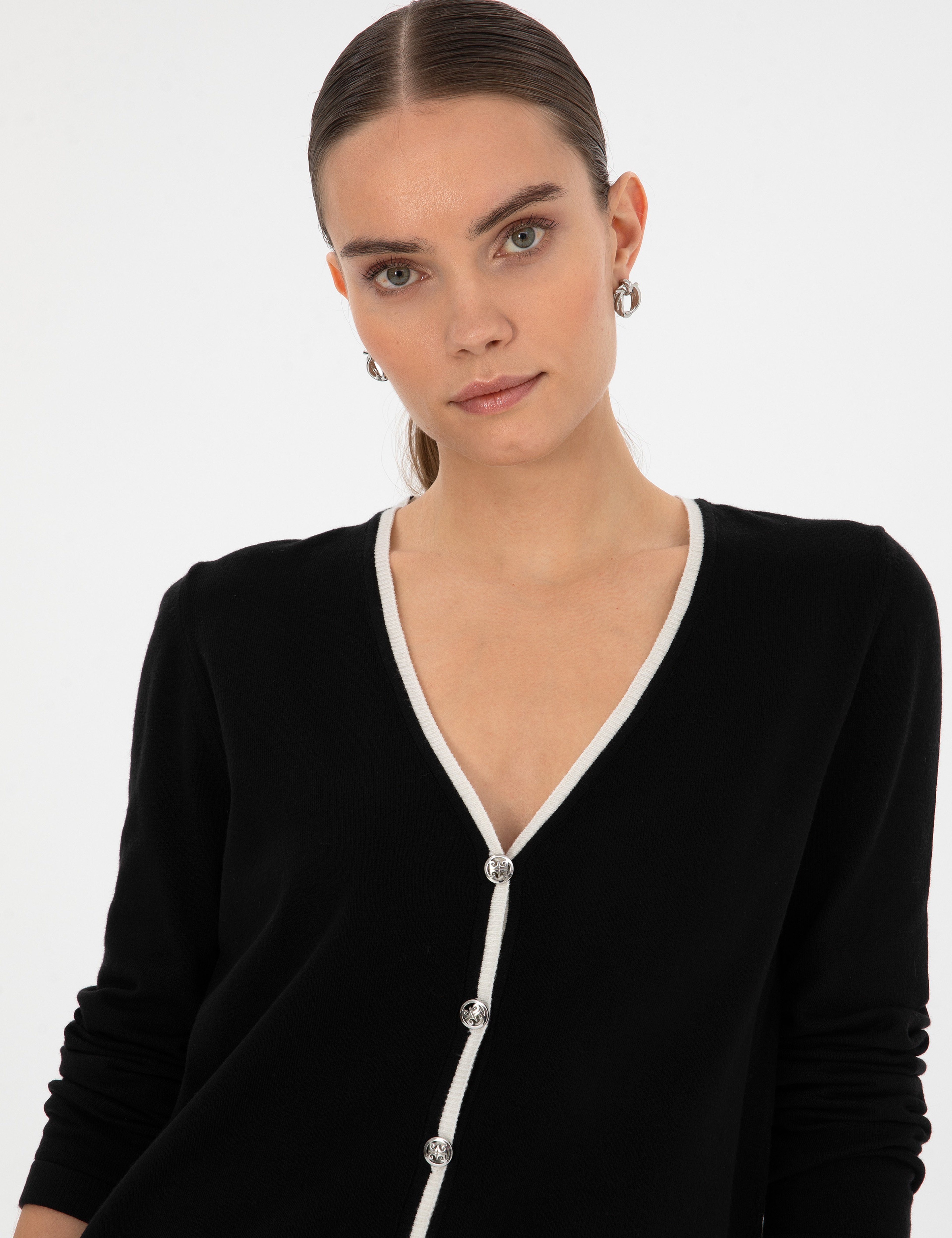 Siyah Slim Fit Triko Hırka - Image 2
