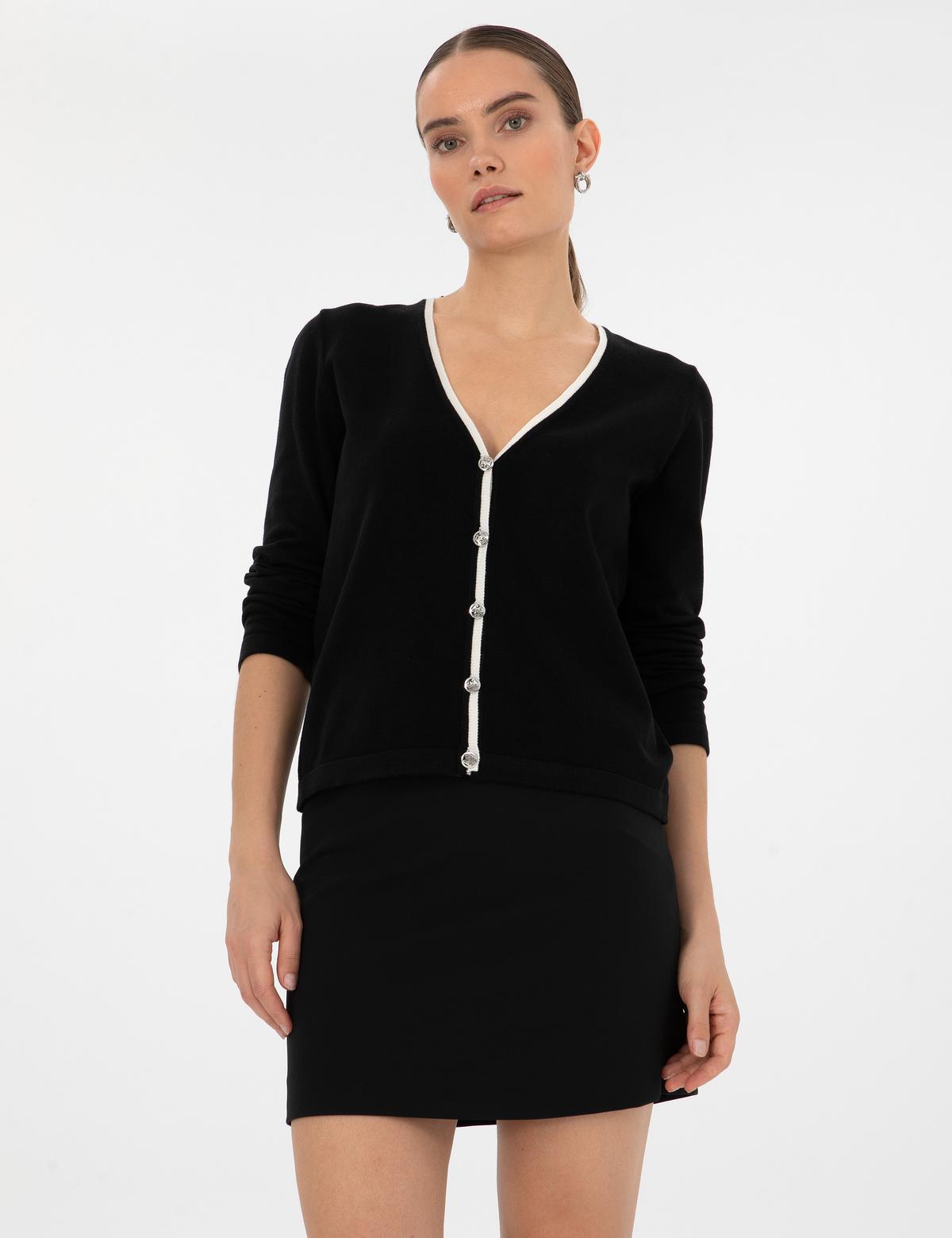 Siyah Slim Fit Triko Hırka - 50310986007