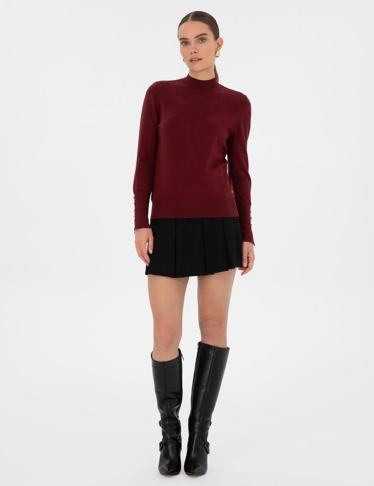 Vişne Slim Fit Yarım Balıkçı Basic Kazak - 50310887026