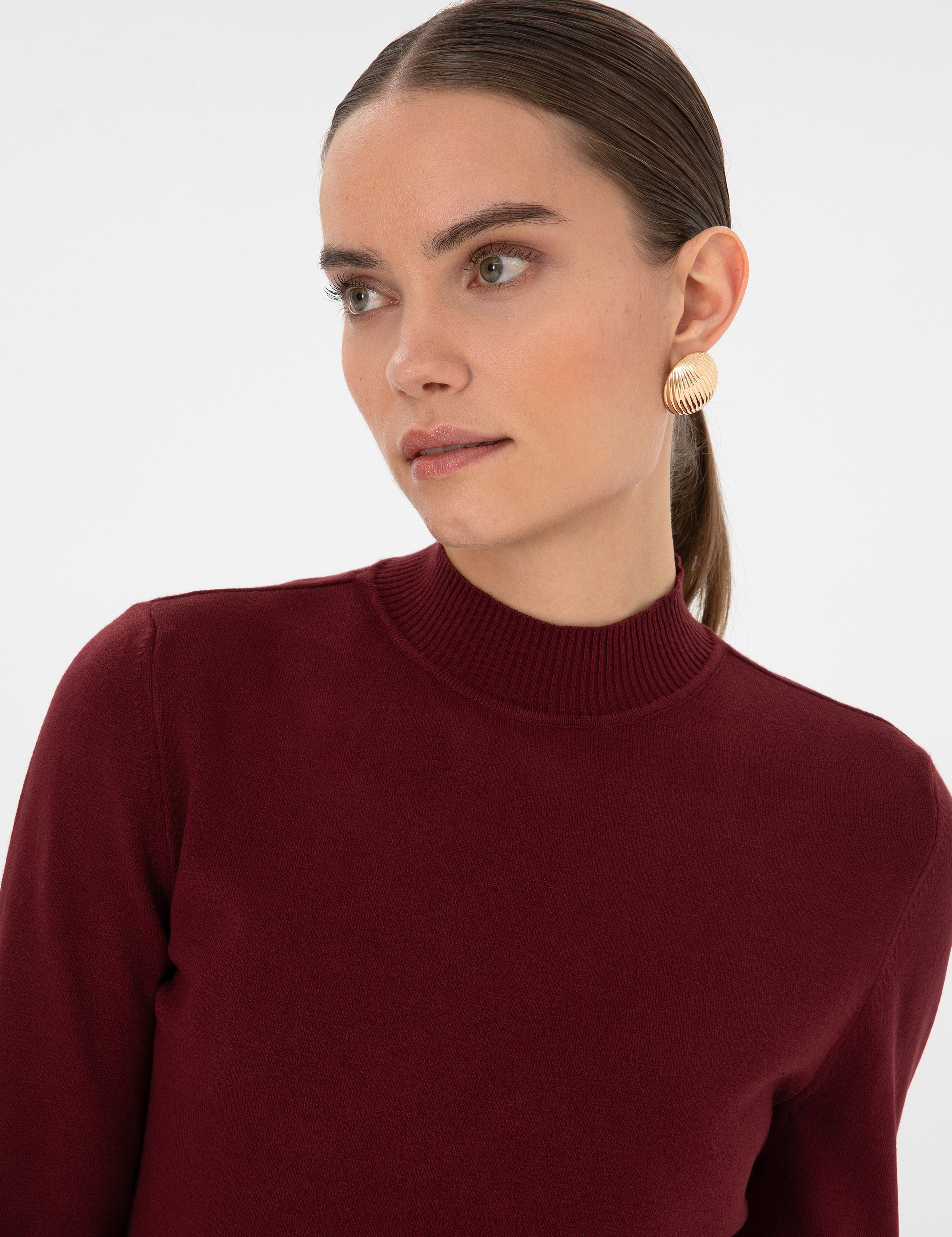 Vişne Slim Fit Yarım Balıkçı Basic Kazak - Image 2