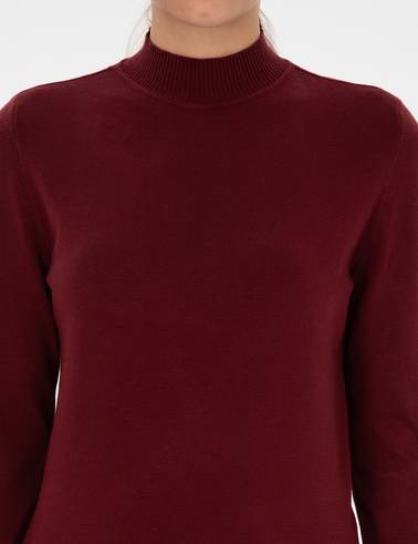 Vişne Slim Fit Yarım Balıkçı Basic Kazak