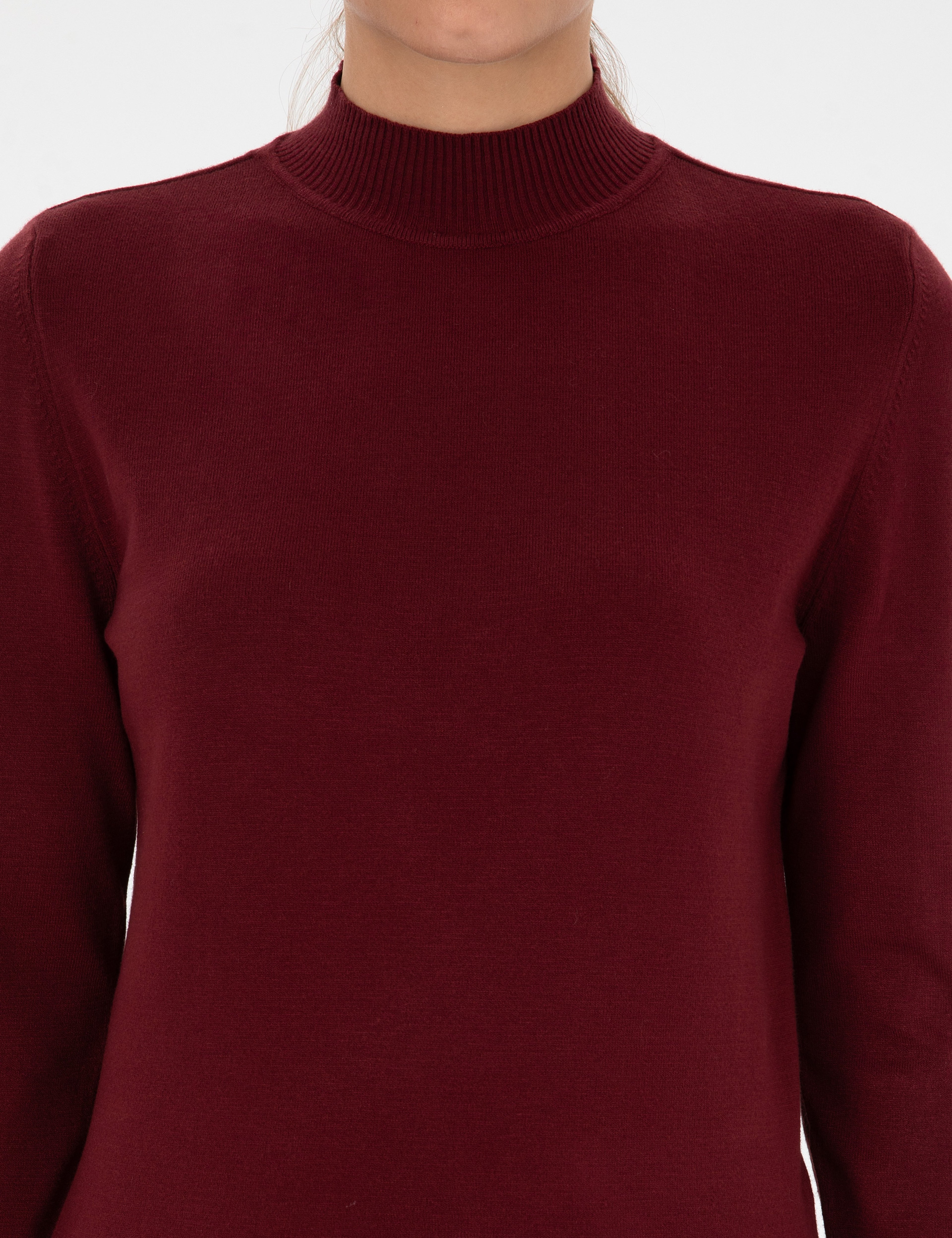 Vişne Slim Fit Yarım Balıkçı Basic Kazak