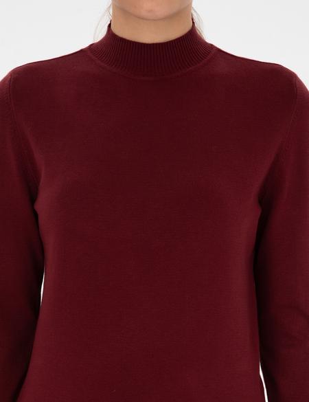 Vişne Slim Fit Yarım Balıkçı Basic Kazak - 50310887026