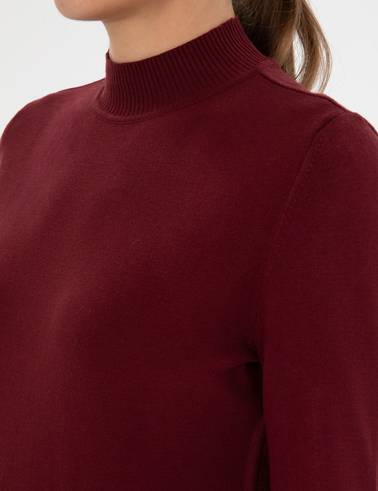Vişne Slim Fit Yarım Balıkçı Basic Kazak