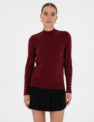 Vişne Slim Fit Yarım Balıkçı Basic Kazak