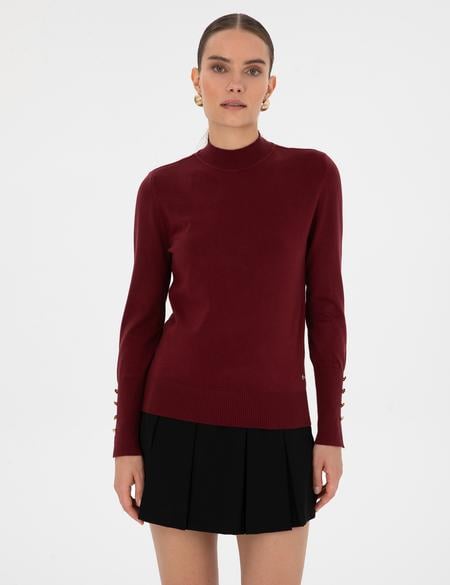 Vişne Slim Fit Yarım Balıkçı Basic Kazak - 50310887026