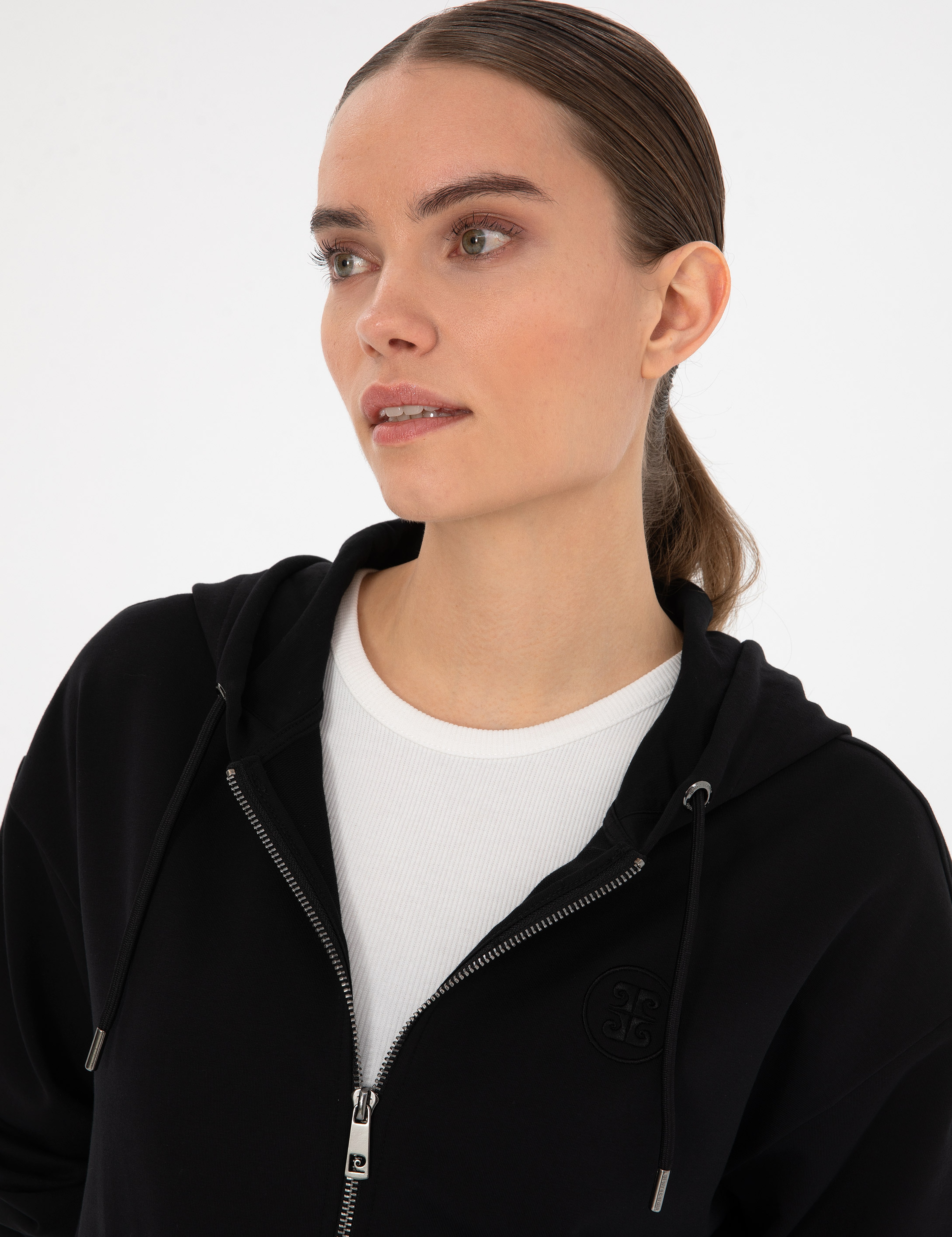 Siyah Comfort Fit Fermuarlı Sweatshirt - Image 2