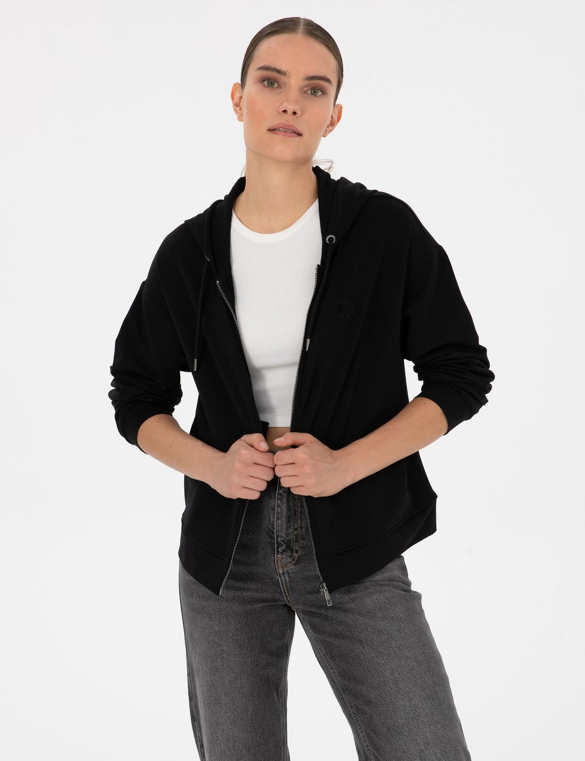 Siyah Comfort Fit Fermuarlı Sweatshirt - 50314965018