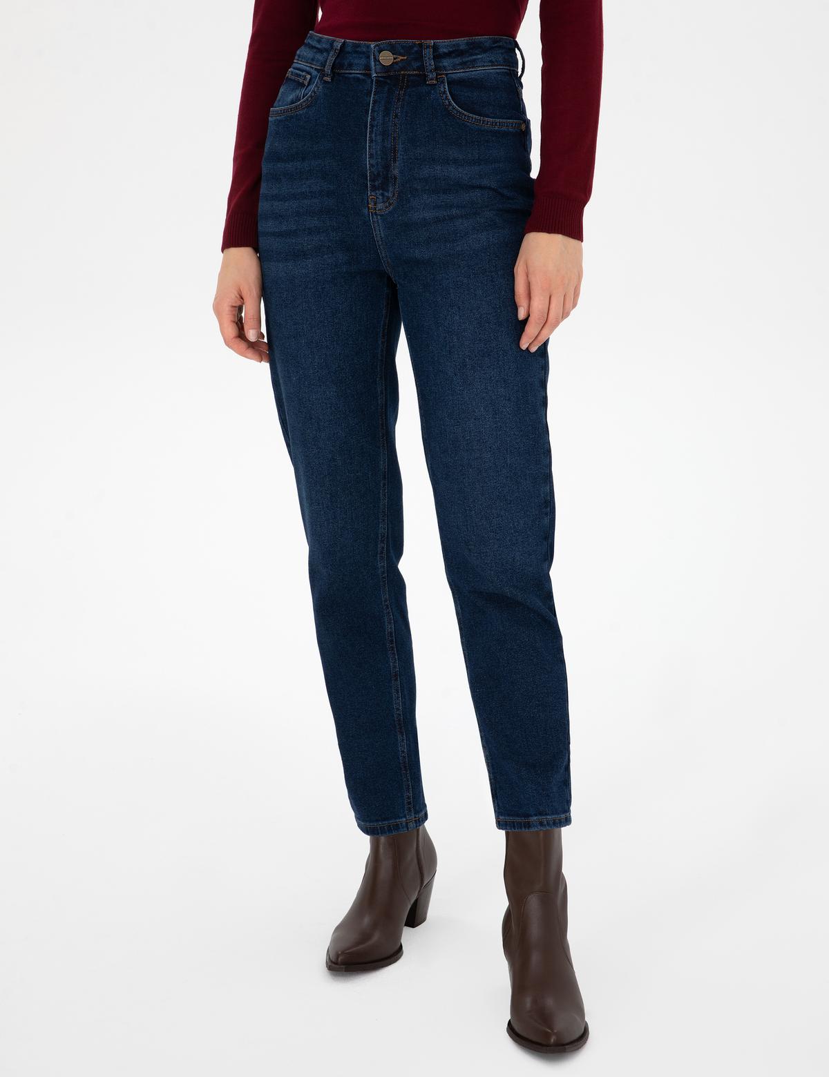 Koyu Mavi Mom High Waist Fit Jean Pantolon - 50318031028