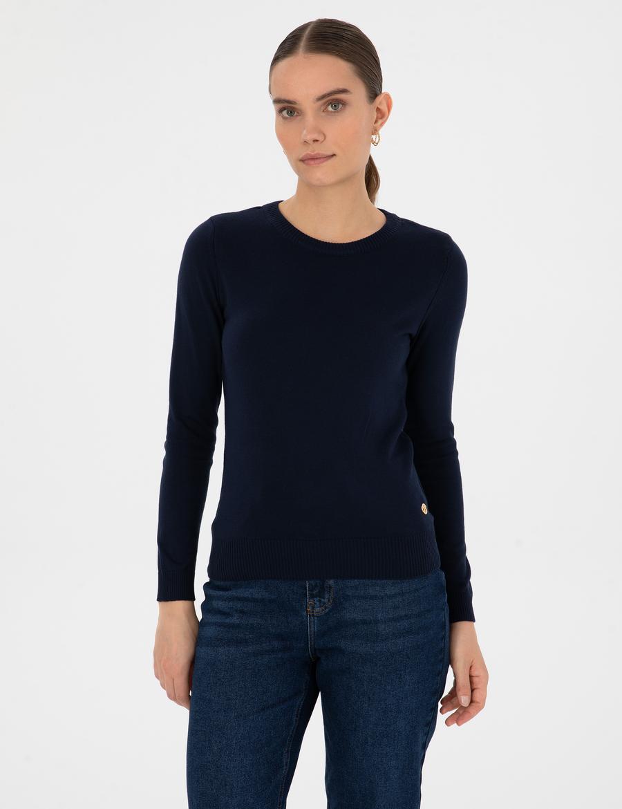 Lacivert Slim Fit Bisiklet Yaka Basic Kazak