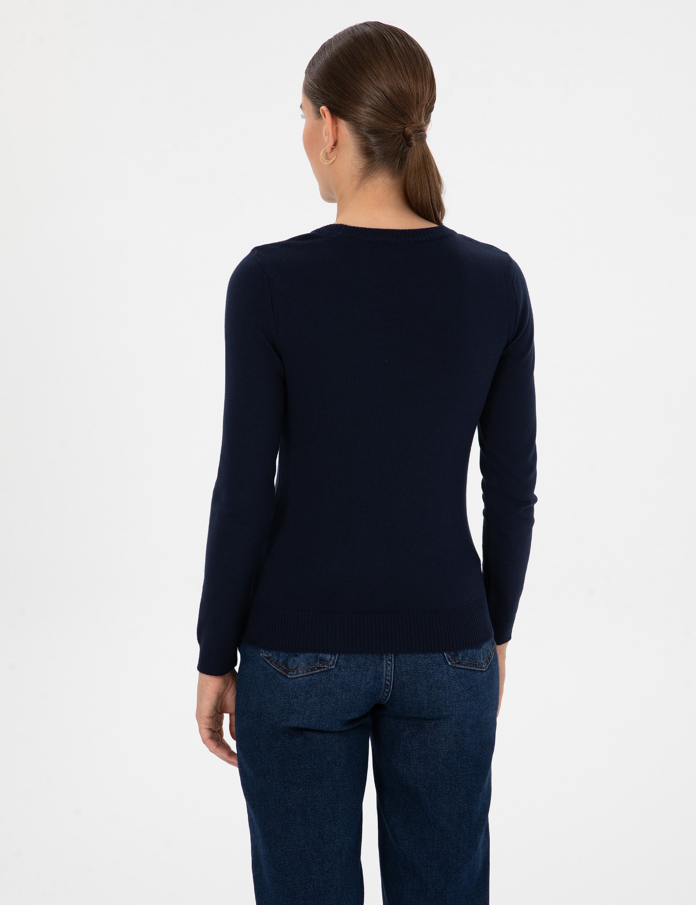 Lacivert Slim Fit Bisiklet Yaka Basic Kazak