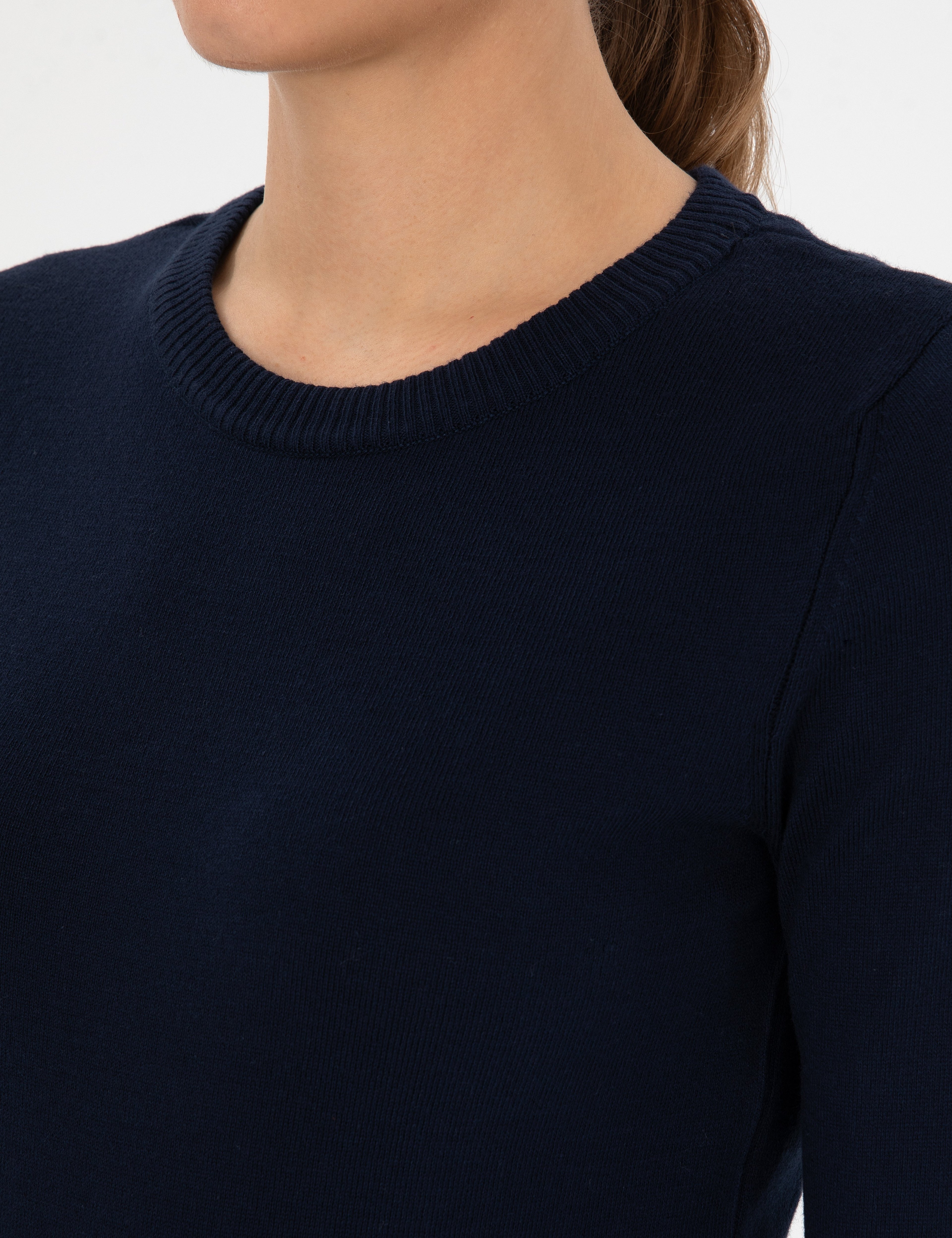 Lacivert Slim Fit Bisiklet Yaka Basic Kazak