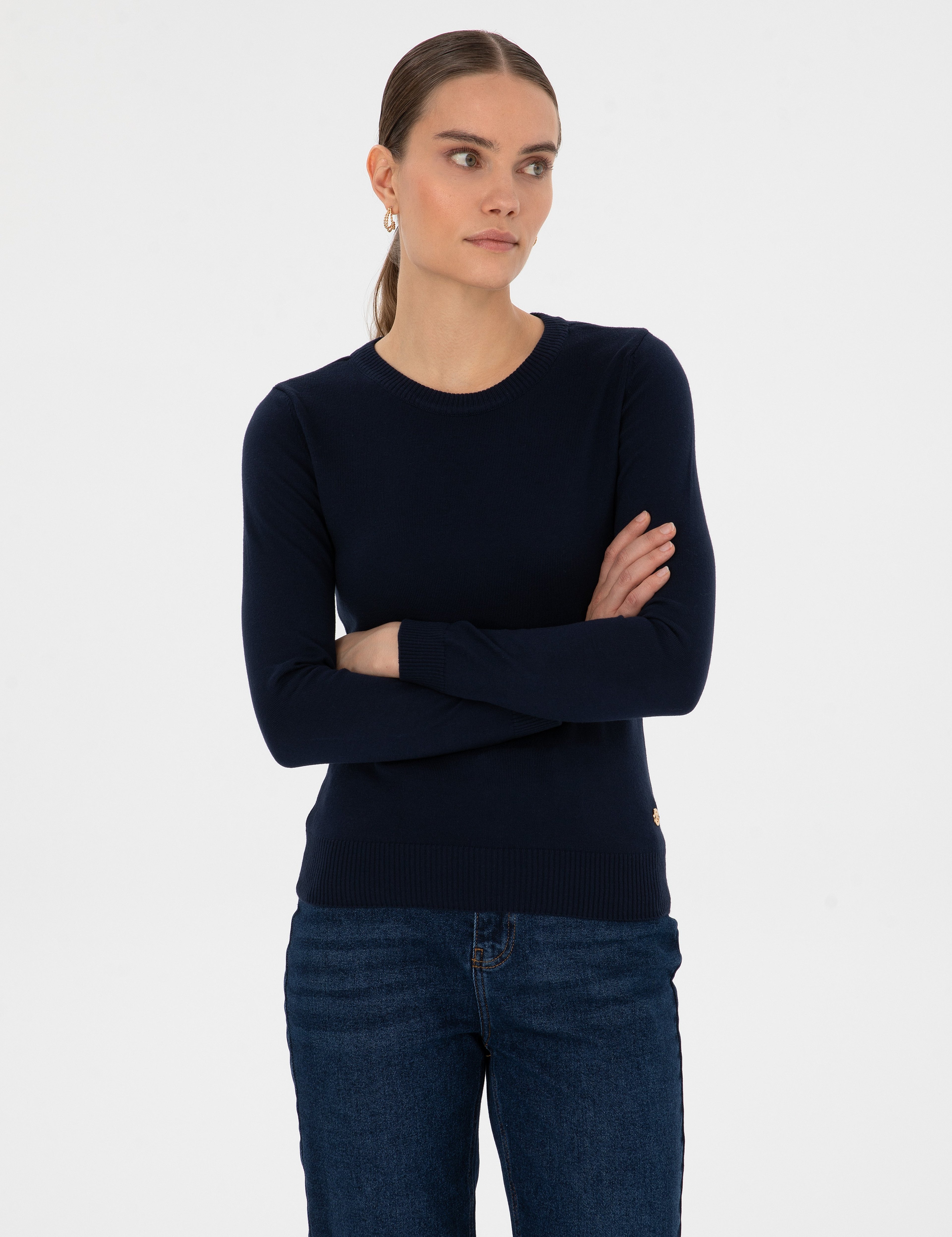 Lacivert Slim Fit Bisiklet Yaka Basic Kazak - Image 3