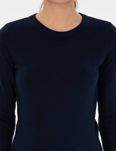 Lacivert Slim Fit Bisiklet Yaka Basic Kazak