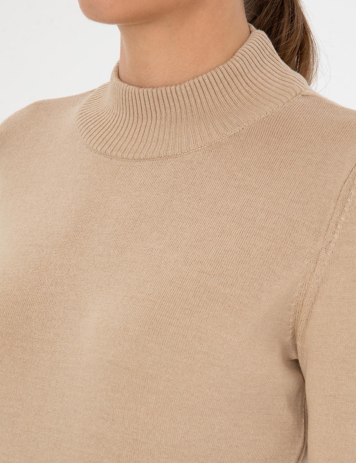 Bej Slim Fit Yarım Balıkçı Basic Kazak - 50315768071