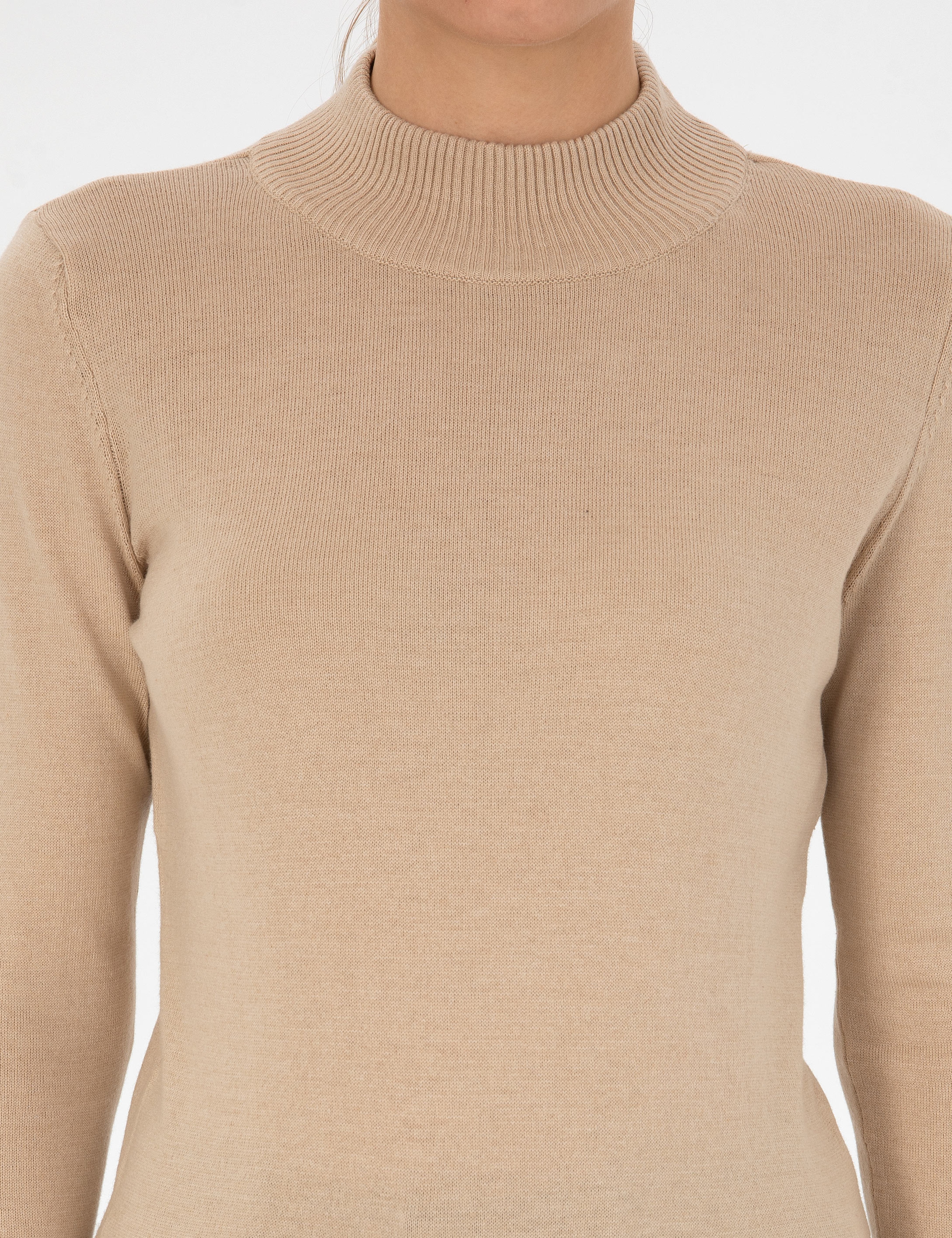 Bej Slim Fit Yarım Balıkçı Basic Kazak - Image 6