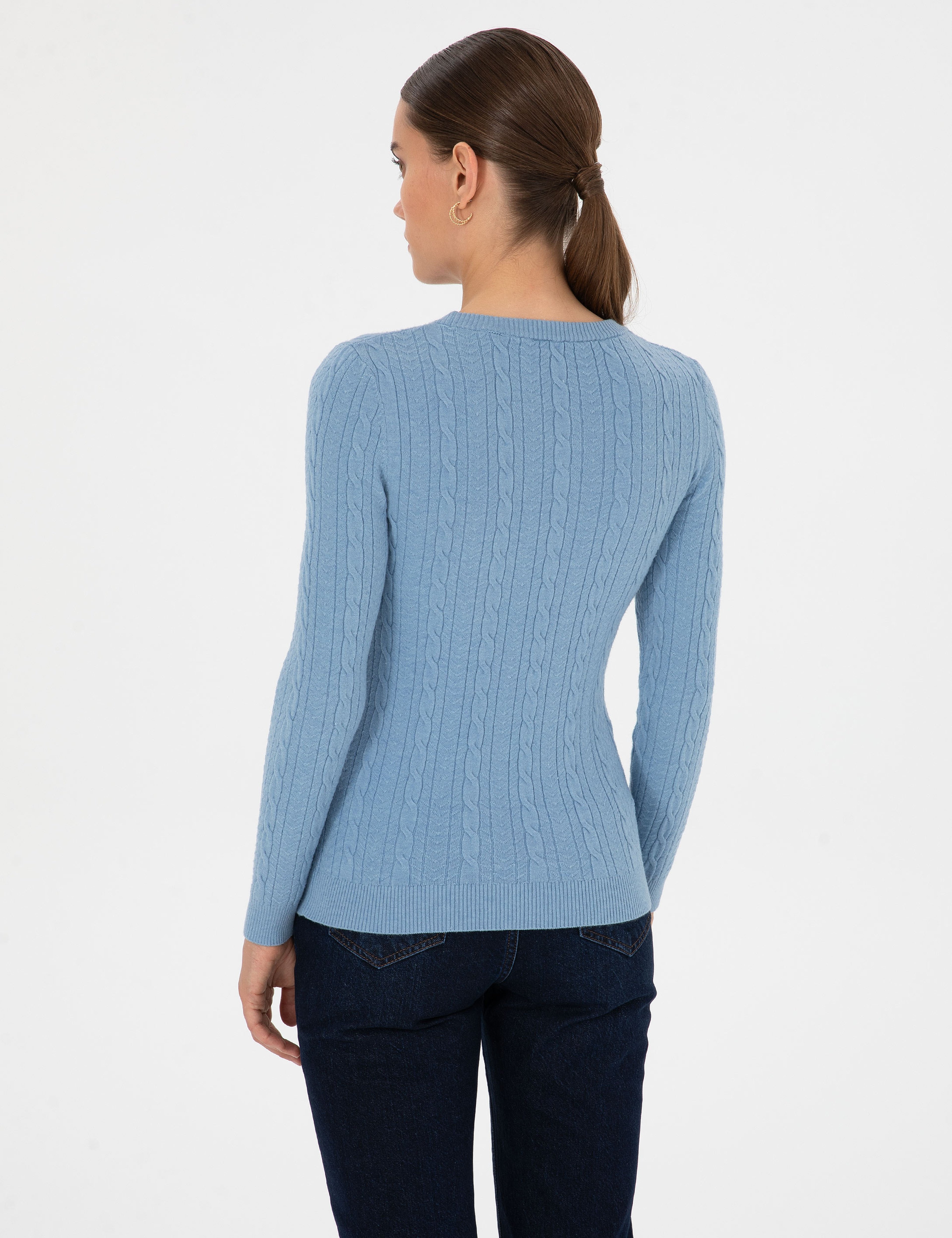 Açık Mavi Extra Slim Fit Örgü Desenli Kazak - Image 5