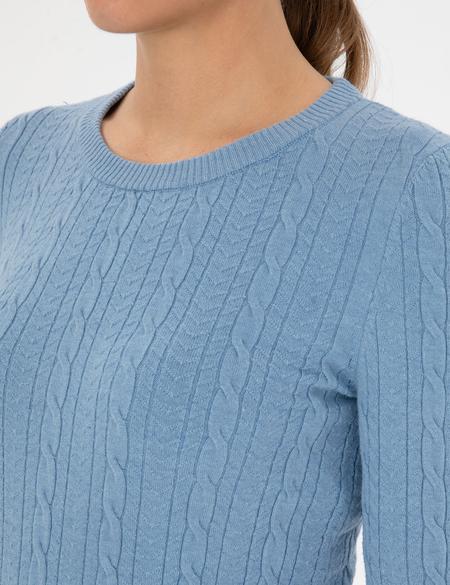 Açık Mavi Ex. Slim Fit Örgü Desenli Kazak - 50316334019