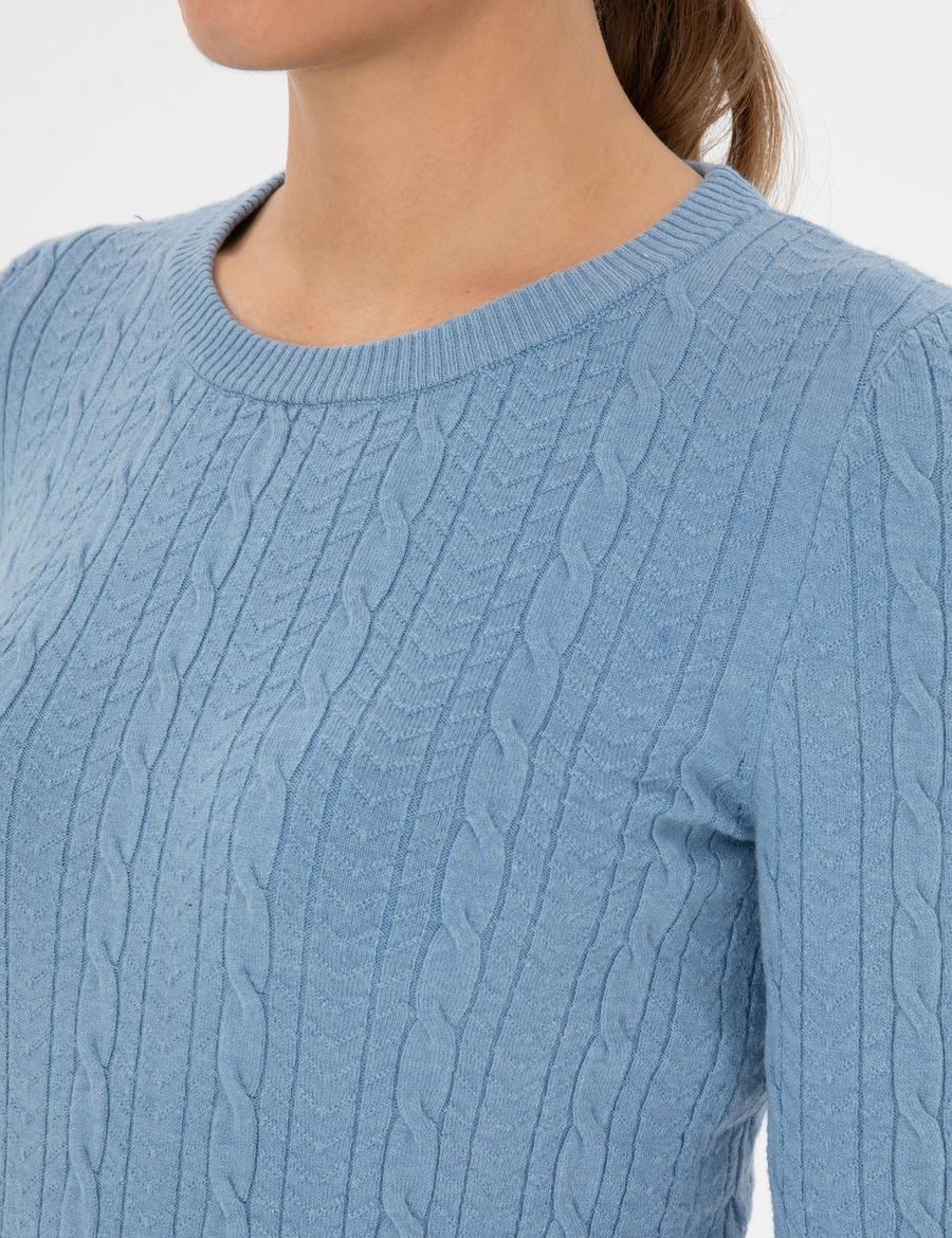 Açık Mavi Ex. Slim Fit Örgü Desenli Kazak