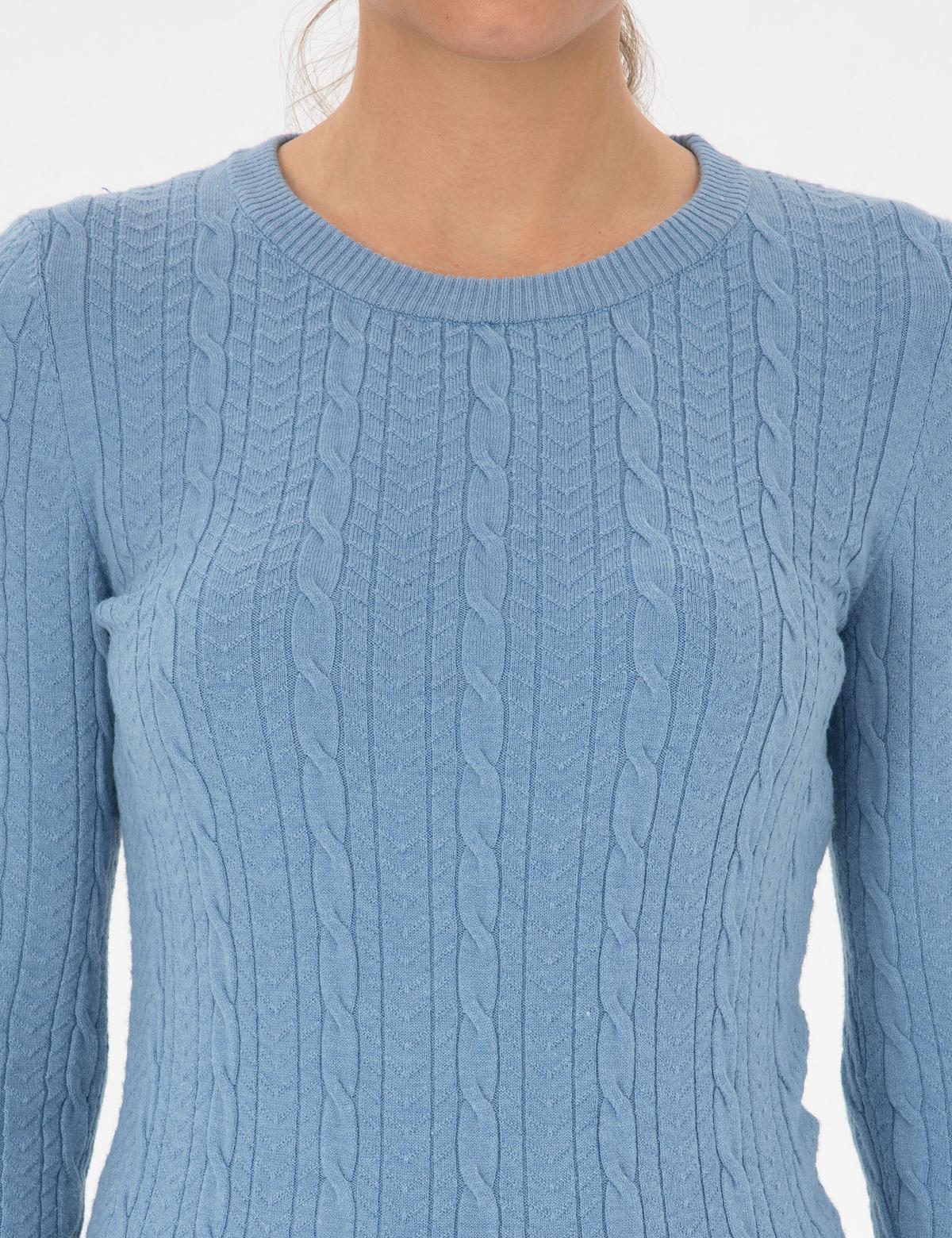 Açık Mavi Ex. Slim Fit Örgü Desenli Kazak - 50316334019