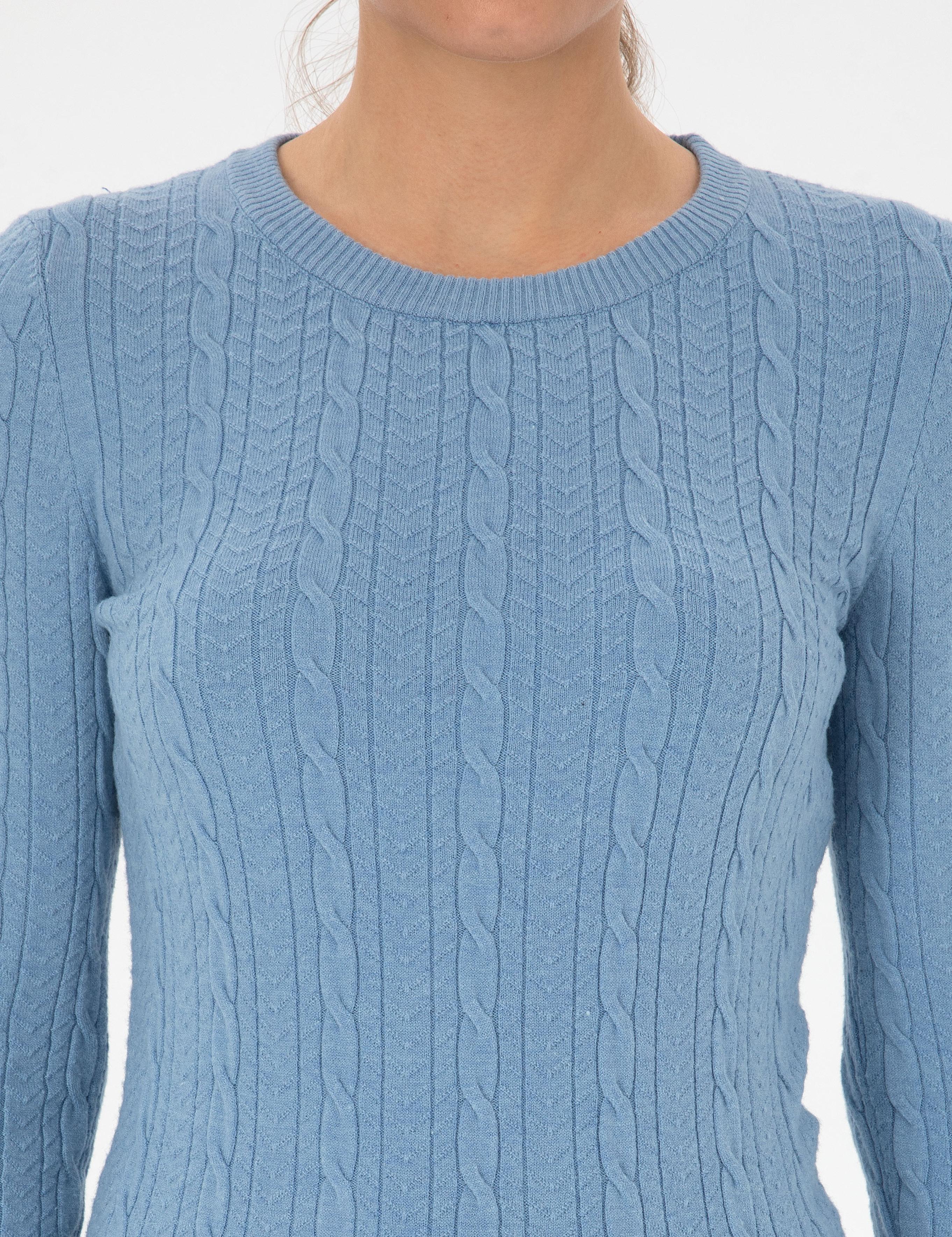 Açık Mavi Ex. Slim Fit Örgü Desenli Kazak