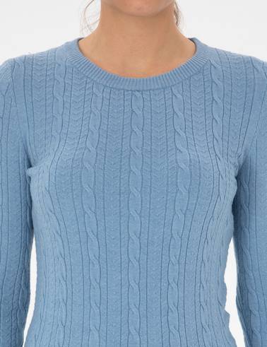Açık Mavi Ex. Slim Fit Örgü Desenli Kazak