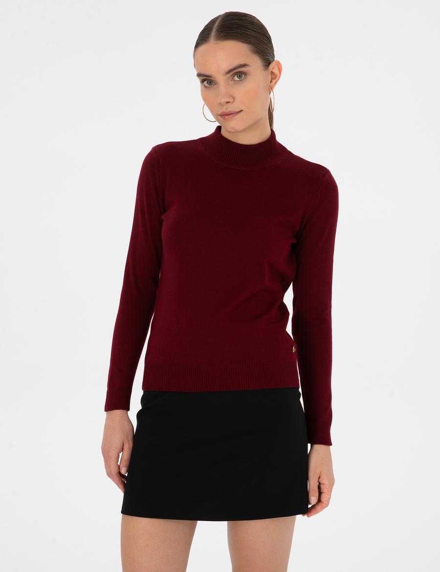 Vişne Slim Fit Yarım Balıkçı Yaka Basic Kazak