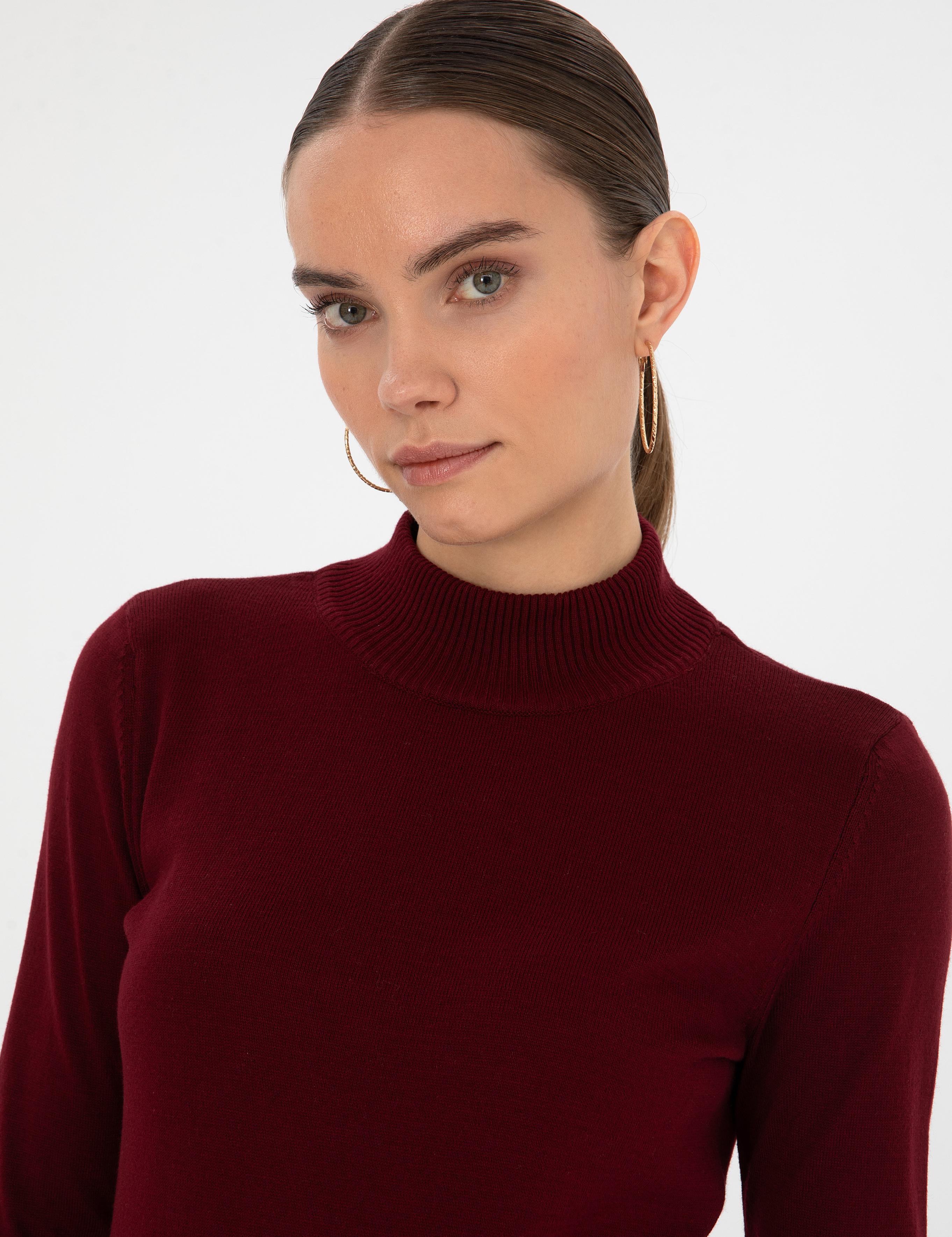 Vişne Slim Fit Yarım Balıkçı Yaka Basic Kazak