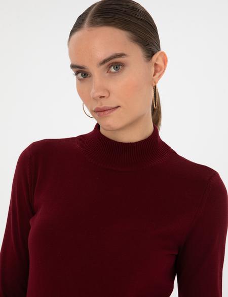 Vişne Slim Fit Yarım Balıkçı Yaka Basic Kazak - 50315768064