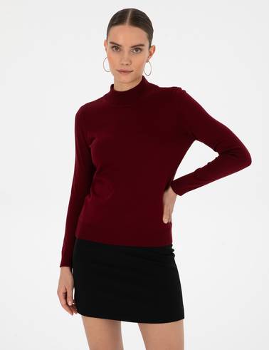 Vişne Slim Fit Yarım Balıkçı Yaka Basic Kazak