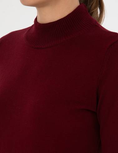 Vişne Slim Fit Yarım Balıkçı Yaka Basic Kazak