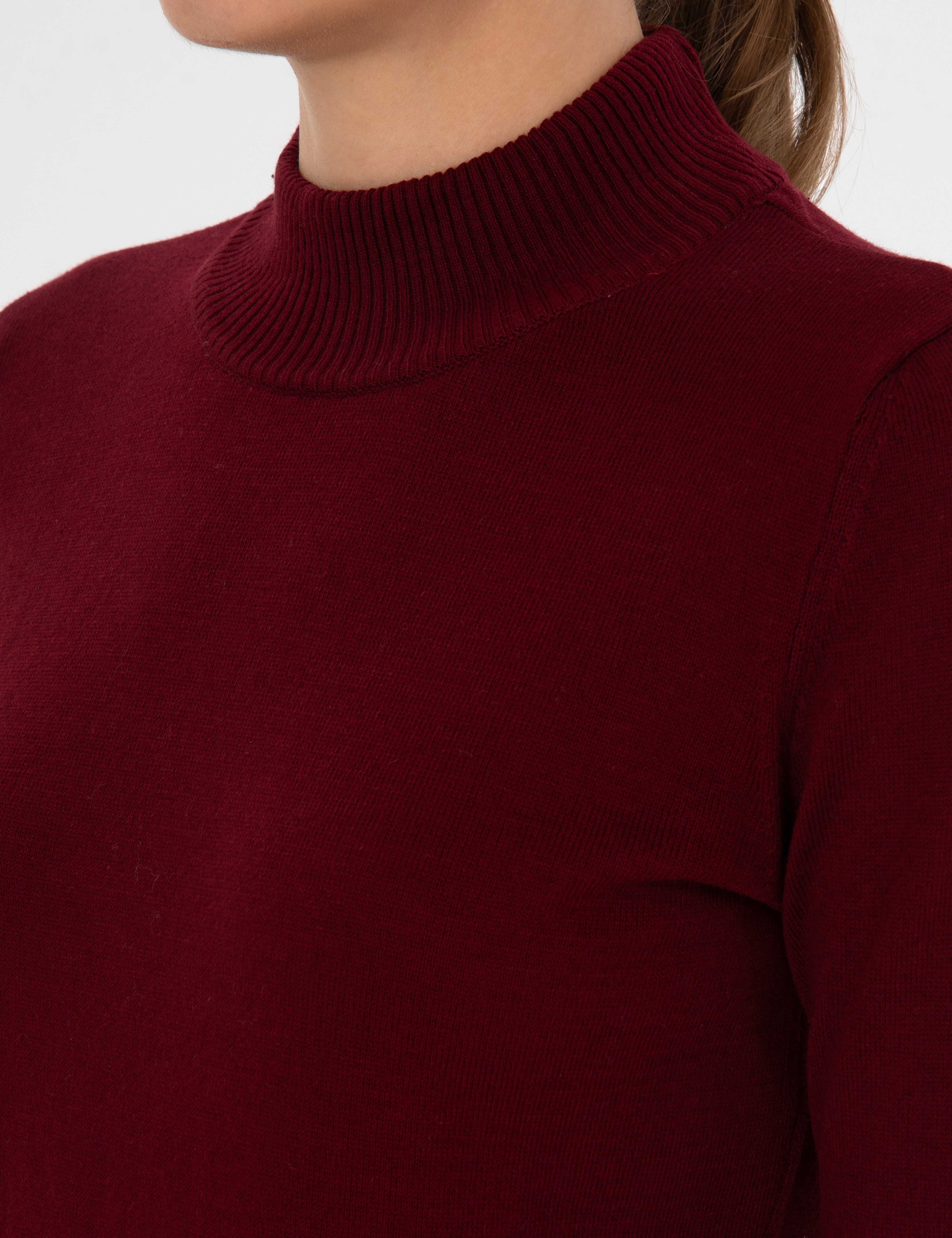 Vişne Slim Fit Yarım Balıkçı Yaka Basic Kazak - Image 7