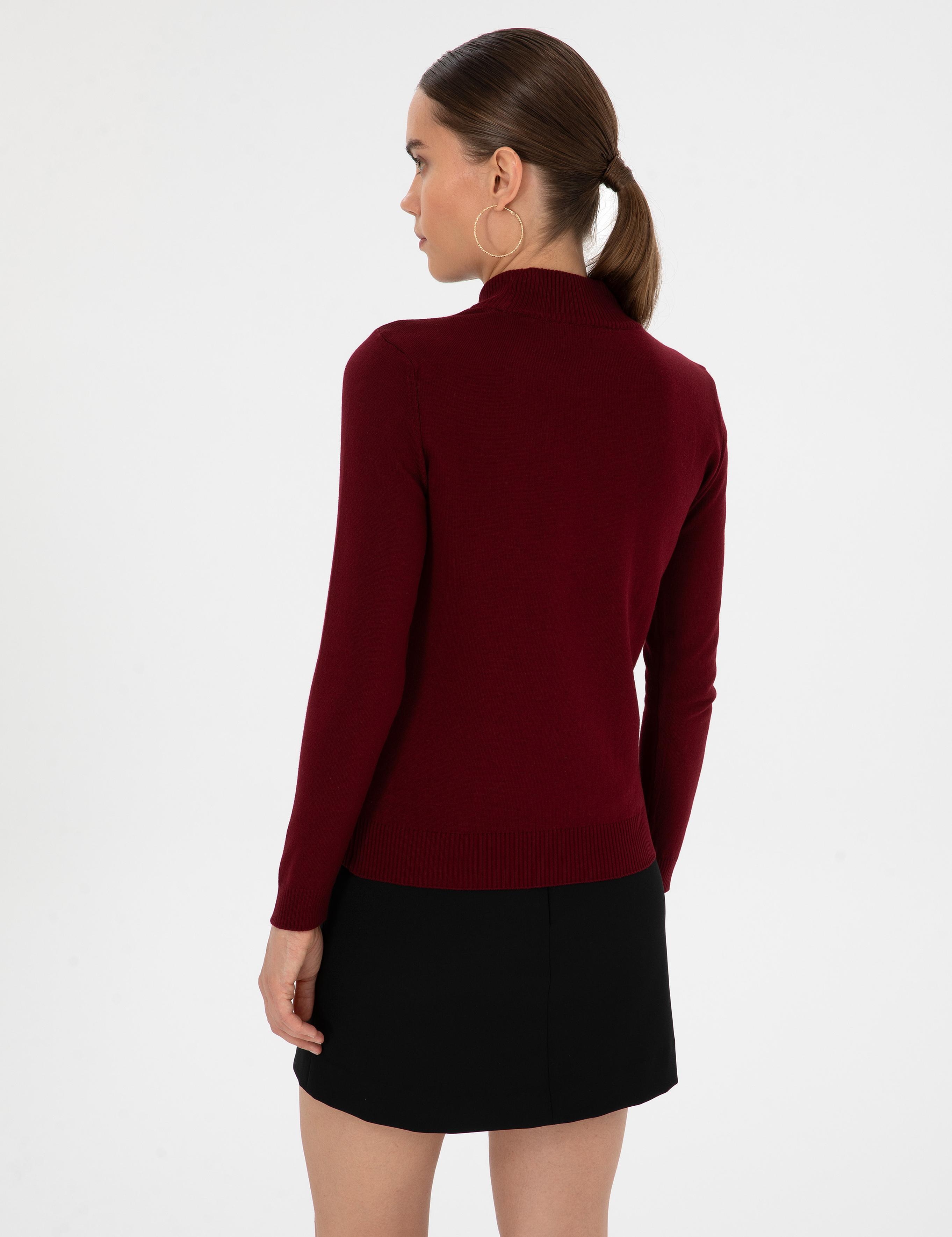 Vişne Slim Fit Yarım Balıkçı Yaka Basic Kazak