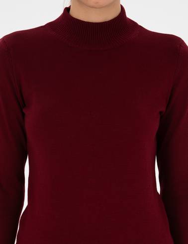 Vişne Slim Fit Yarım Balıkçı Yaka Basic Kazak