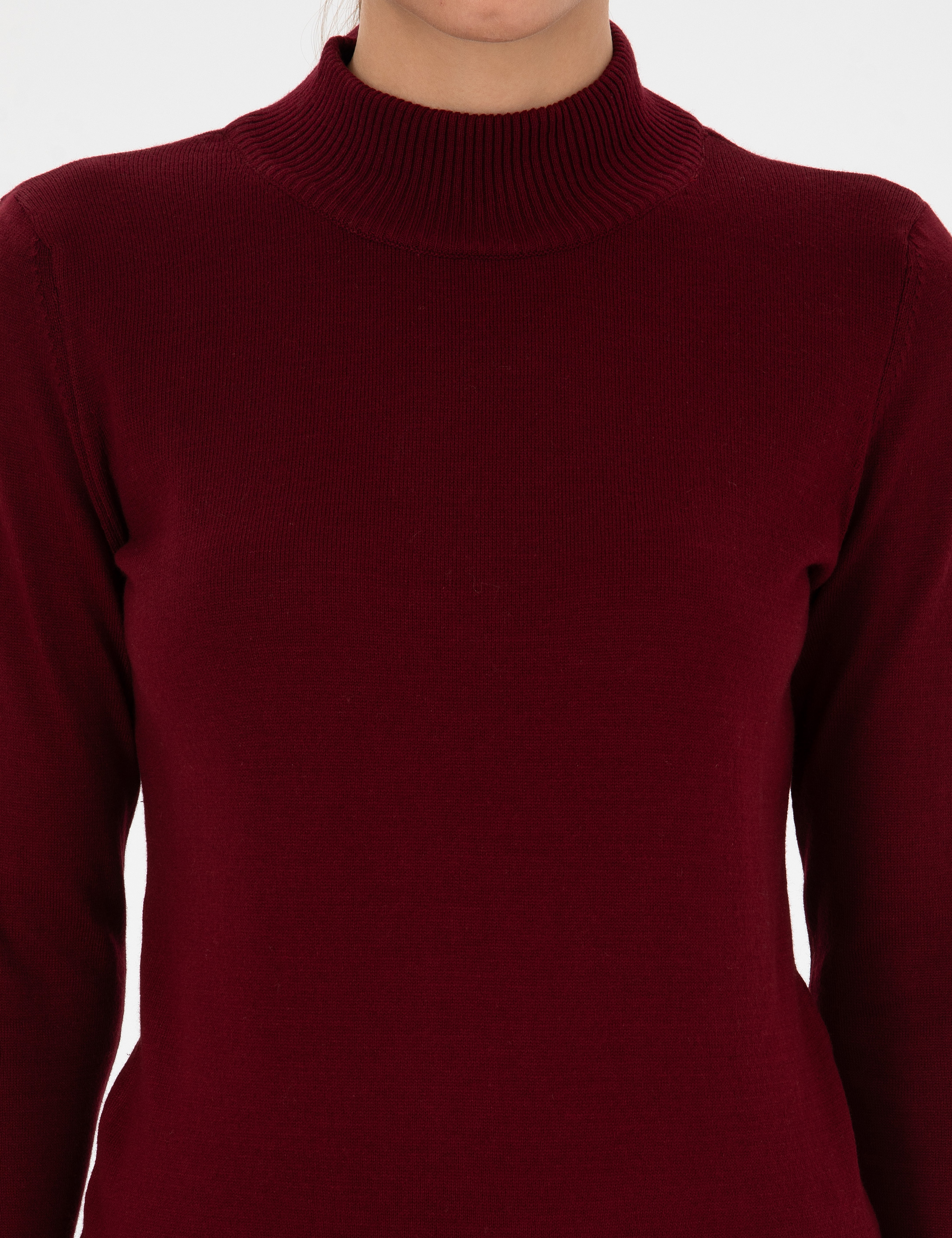 Vişne Slim Fit Yarım Balıkçı Yaka Basic Kazak - Image 6